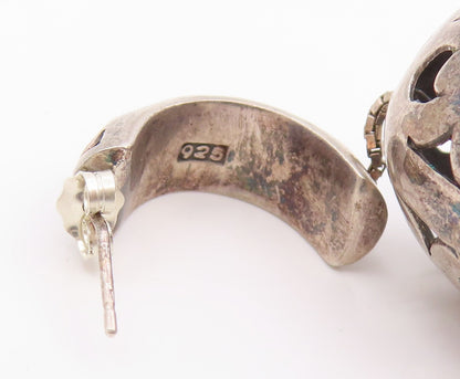 BALI 925 Silver  Vintage Cutout Pattern Puffy Ball Dangle Earrings  EG11562