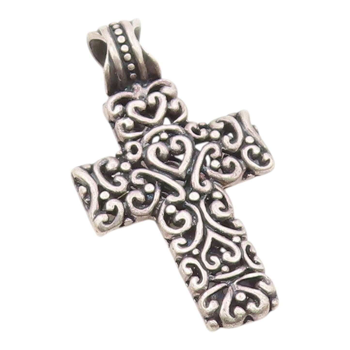 925 Sterling Silver  Vintage Love Heart Scroll Detail Cross Pendant  PT20084