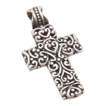 925 Sterling Silver  Vintage Love Heart Scroll Detail Cross Pendant  PT20084