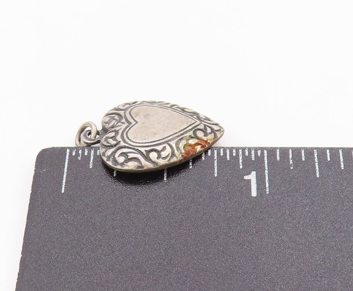 925 Sterling Silver Vintage Pendant Dark Tone Etched Love Heart Charm  PT24982