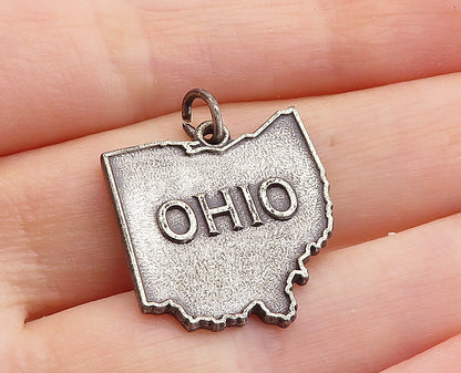 925 Sterling Silver  Vintage Oxidized Ohio Buckeye State Drop Pendant  PT4775