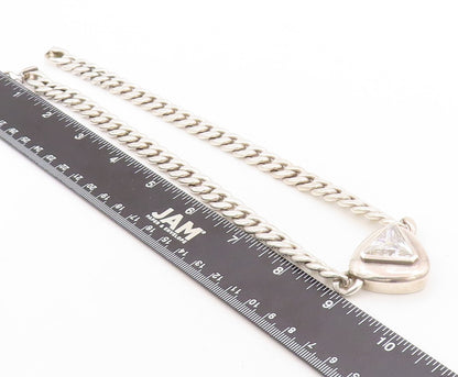 925 Sterling Silver Vintage Necklace Heavy Curb Link Triangle Cut CZ  NE4382