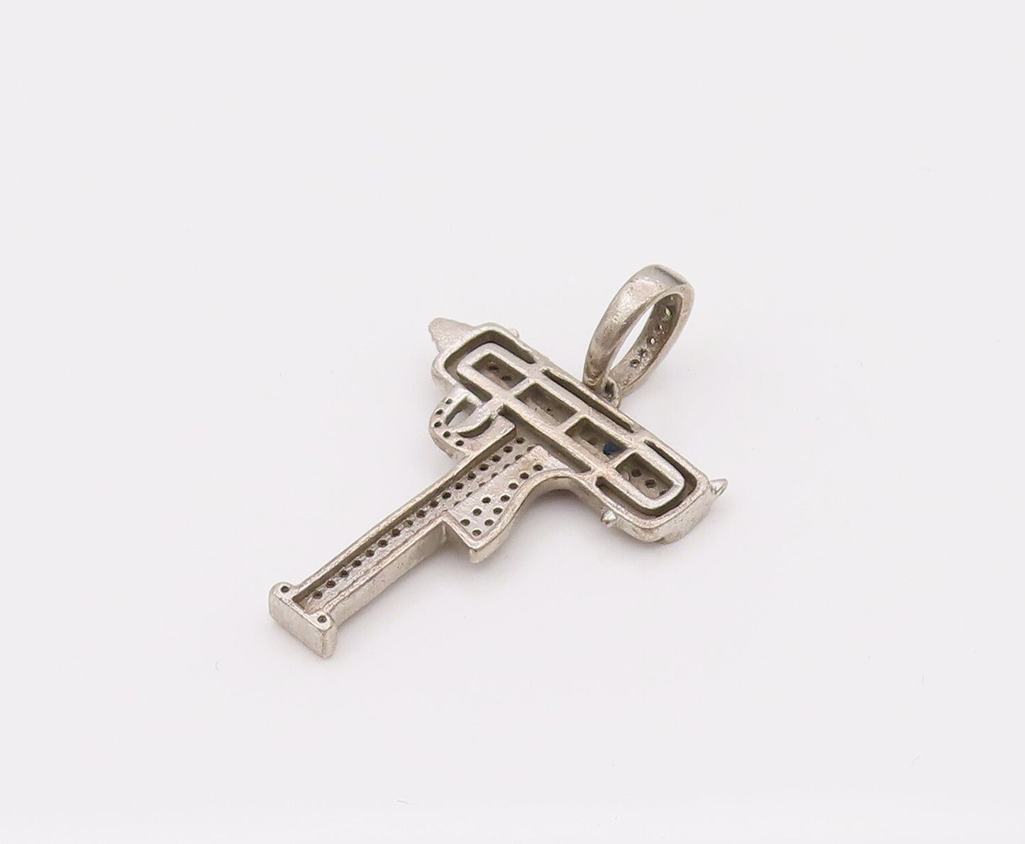 925 Sterling Silver  Vintage Letter T With Gun Design CZ Pendant PT22109
