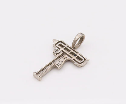 925 Sterling Silver  Vintage Letter T With Gun Design CZ Pendant PT22109