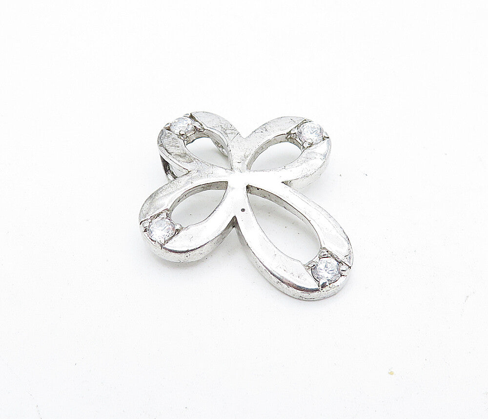 925 Sterling Silver  Shiny Cubic Zirconia Open Religious Cross Pendant  PT3205