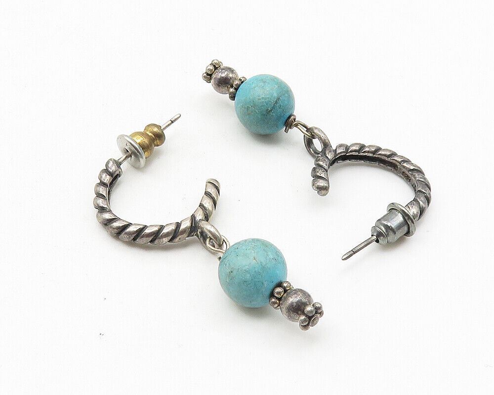 925 Sterling Silver  Vintage Turquoise Bead Twist Dangle Earrings  EG5720