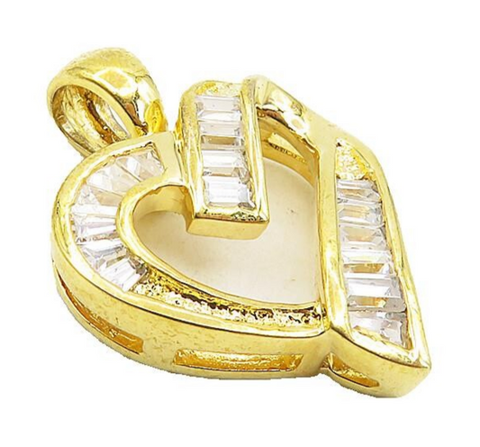 925 Sterling Silver  Cubic Zirconia Gold Plated Love Heart Pendant  PT6483