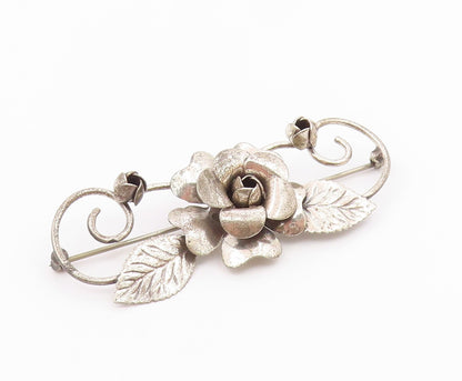 LANG 925 Sterling Silver Vintage Rose Flower Swirl Vine Motif Brooch Pin BP3873