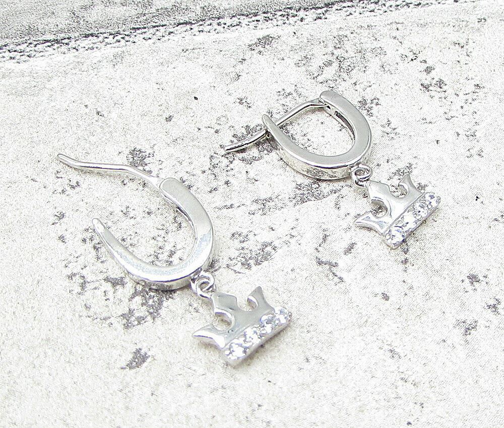 925 Sterling Silver White Cubic Zirconia Royal Crown Huggie Earrings EG1081