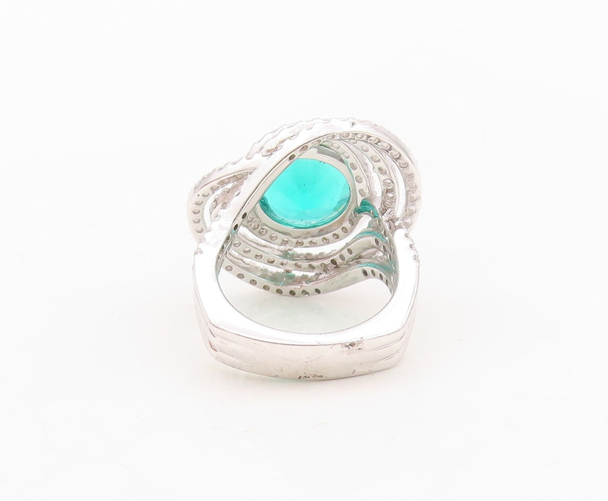 925 Sterling Silver Vintage Ring Designer Round Green Cutout Rings Sz 8 RG30149