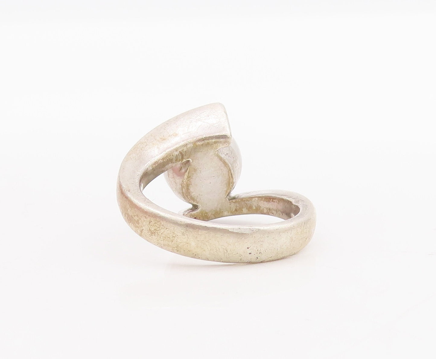 925 Sterling Silver Vintage Ring Designer Grey Pearl Bypass Design  Sz 6 RG29111