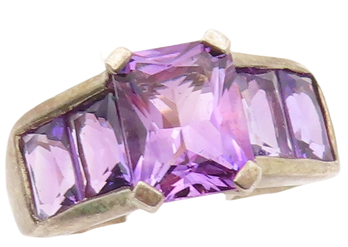 925 Sterling Silver Vintage Ring Dark Tone Rectangle Amethyst  Sz 6  RG31076