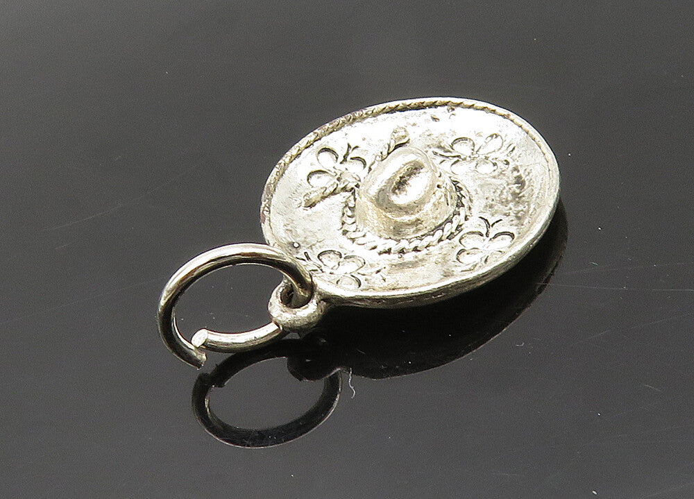 925 Sterling Silver  Vintage Petite Floral Sombrero Hat Pendant  PT16723
