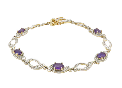 ROSS SIMON 925 Silver Shiny Genuine Diamond & Amethyst Chain Bracelet BT5144
