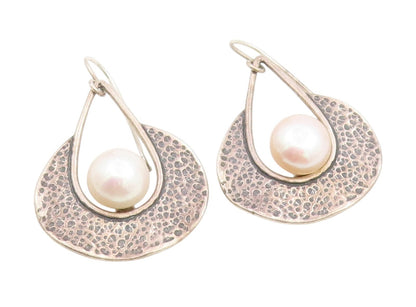 925 Sterling Silver Vintage Earrings SHABLOOL ISRAEL Round Pearl Dangle  EG13792