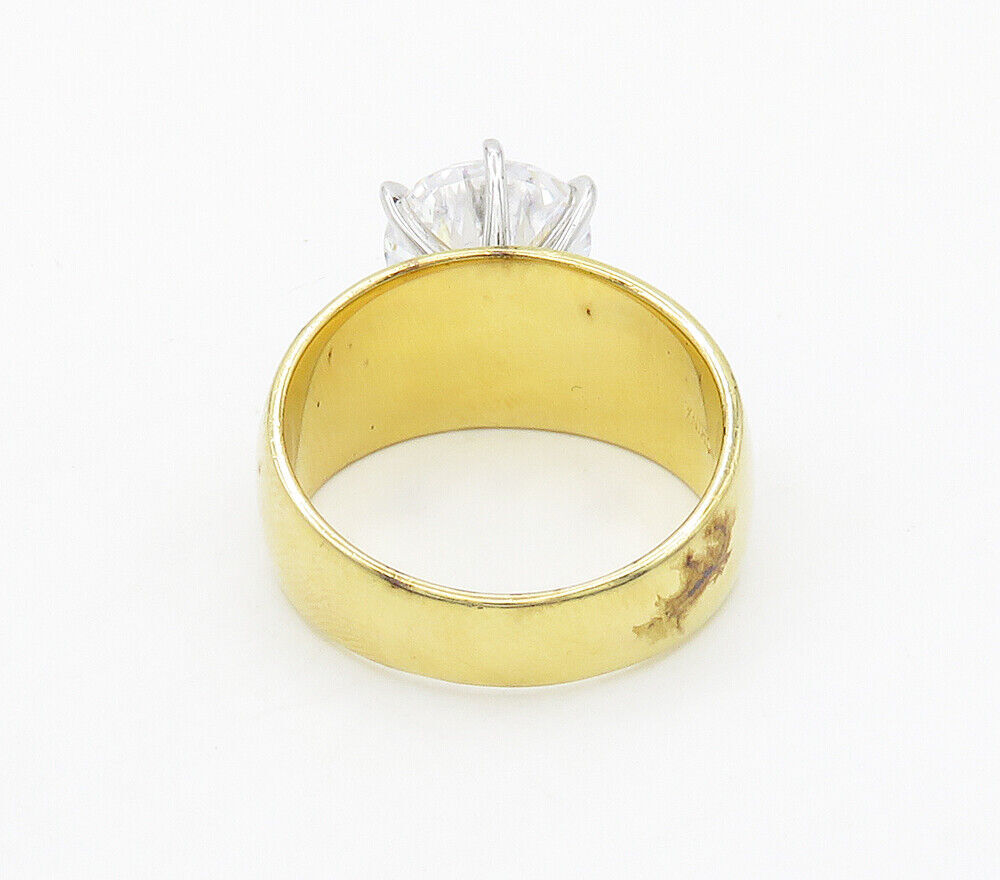 925 Sterling Silver  Cubic Zirconia Gold Plated Solitaire Ring Sz 7  RG15612