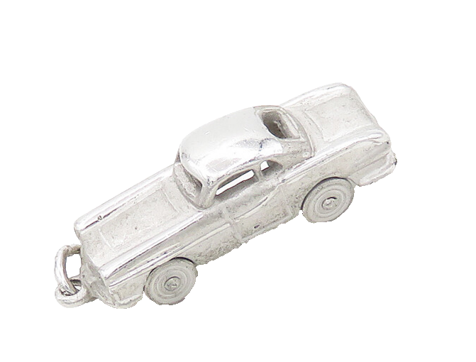 925 Sterling Silver  Vintage Shiny Old Fashioned Car Drop Pendant  PT14923