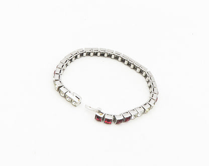 DORSON'S 925 Silver  Vintage Cubic Zirconia & Red Topaz Chain Bracelet  BT7462