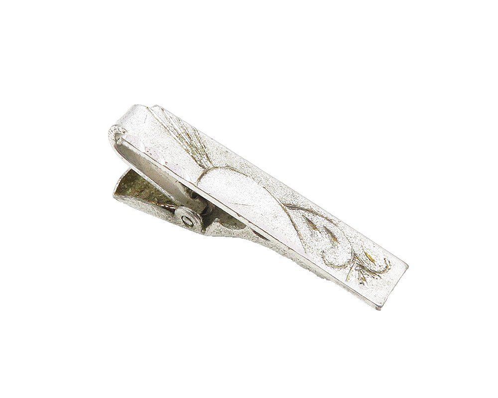 925 Sterling Silver  Vintage Petite Shiny Swirl Etched Design Tie Clip  TR1690