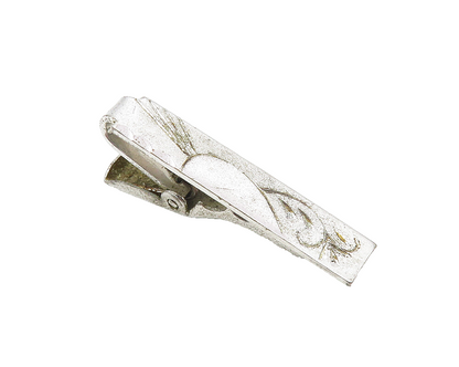 925 Sterling Silver  Vintage Petite Shiny Swirl Etched Design Tie Clip  TR1690