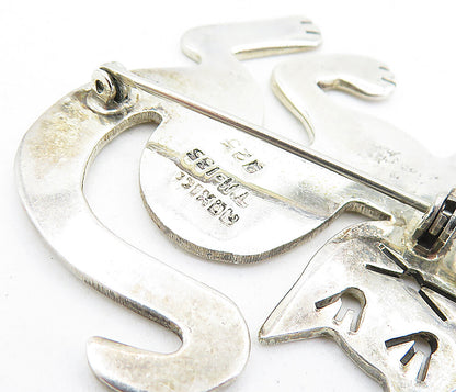 MEXICO 925 Sterling Silver  Vintage Shiny Smooth Cat Motif Brooch Pin  BP2101