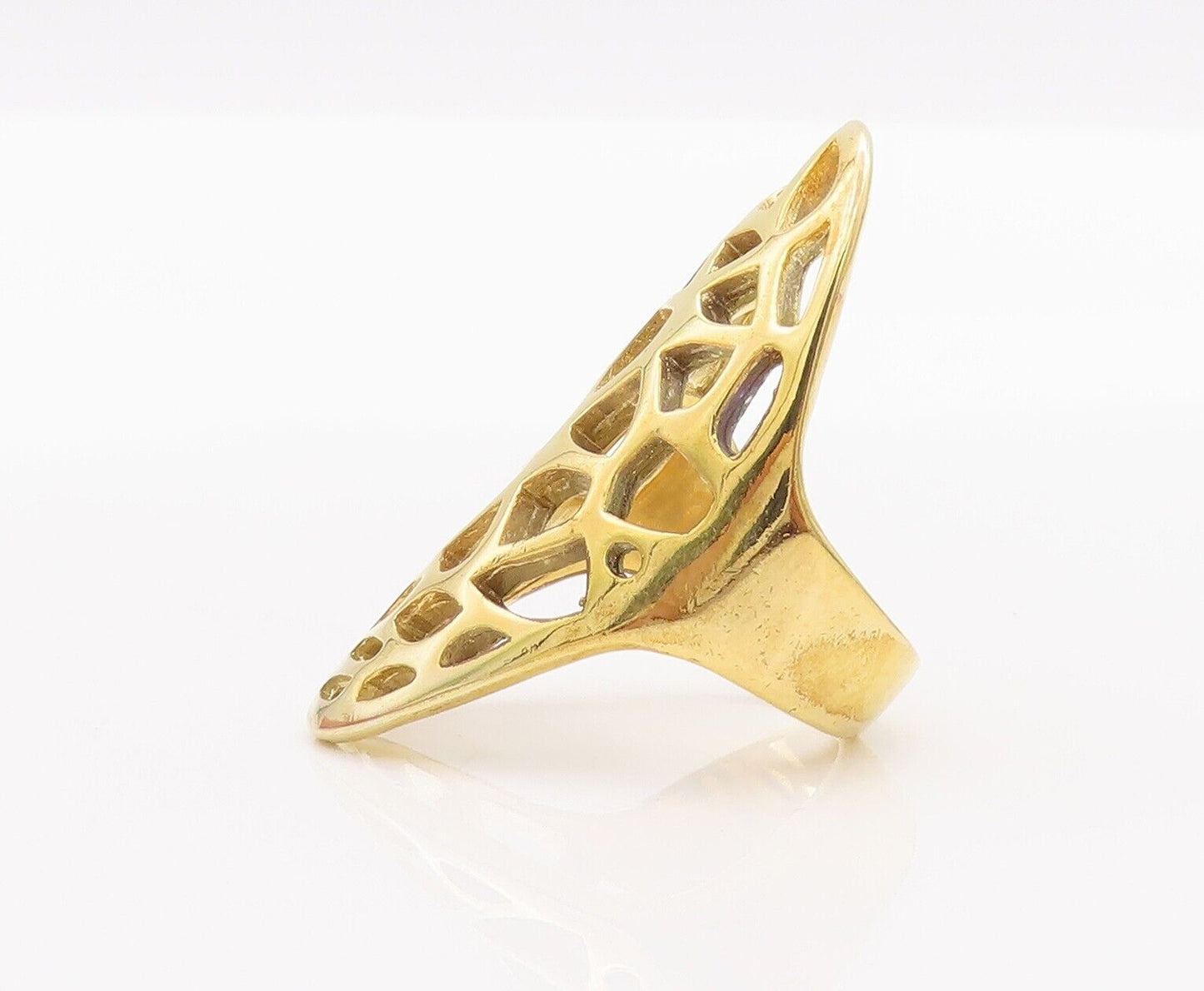 925 Sterling Silver Vintage Ring Gold Plated Cutout Web Effect  Sz 6  RG28396