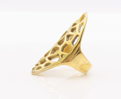 925 Sterling Silver Vintage Ring Gold Plated Cutout Web Effect  Sz 6  RG28396