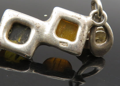 925 Sterling Silver  Vintage Cabochon Amber 2 Stone Dangle Earrings  EG10330