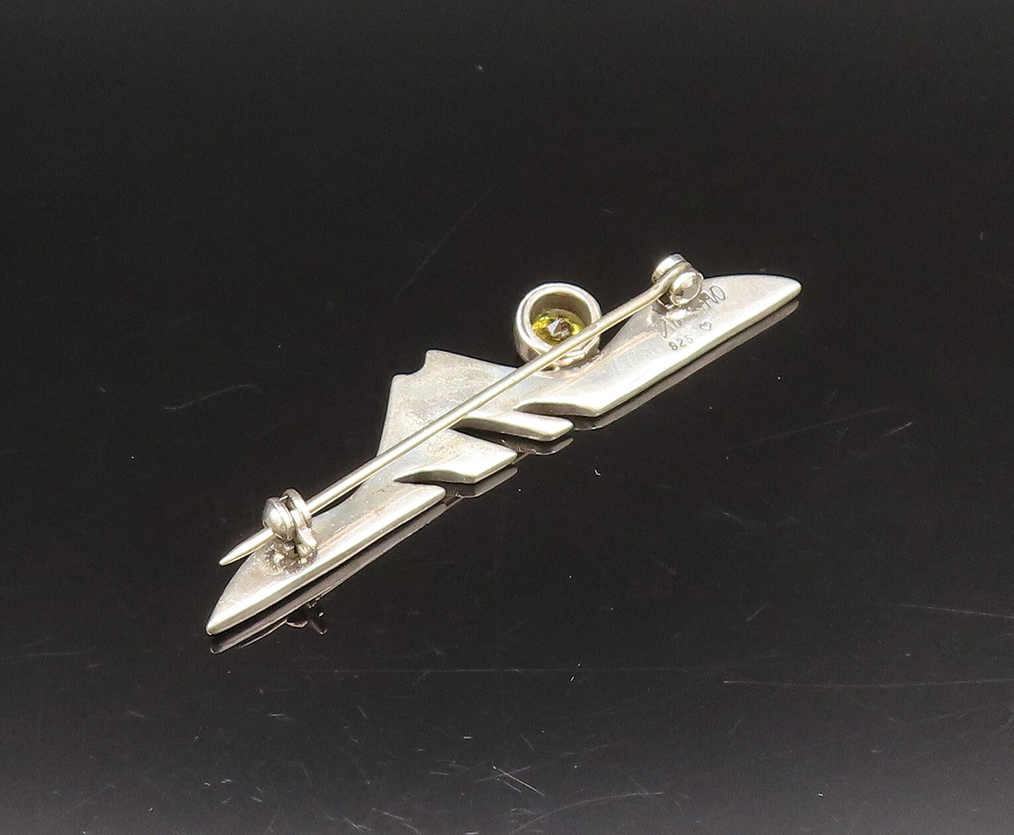 DESIGNER 925 Silver  Vintage Modernist Cubic Zirconia Brooch Pin  BP10071