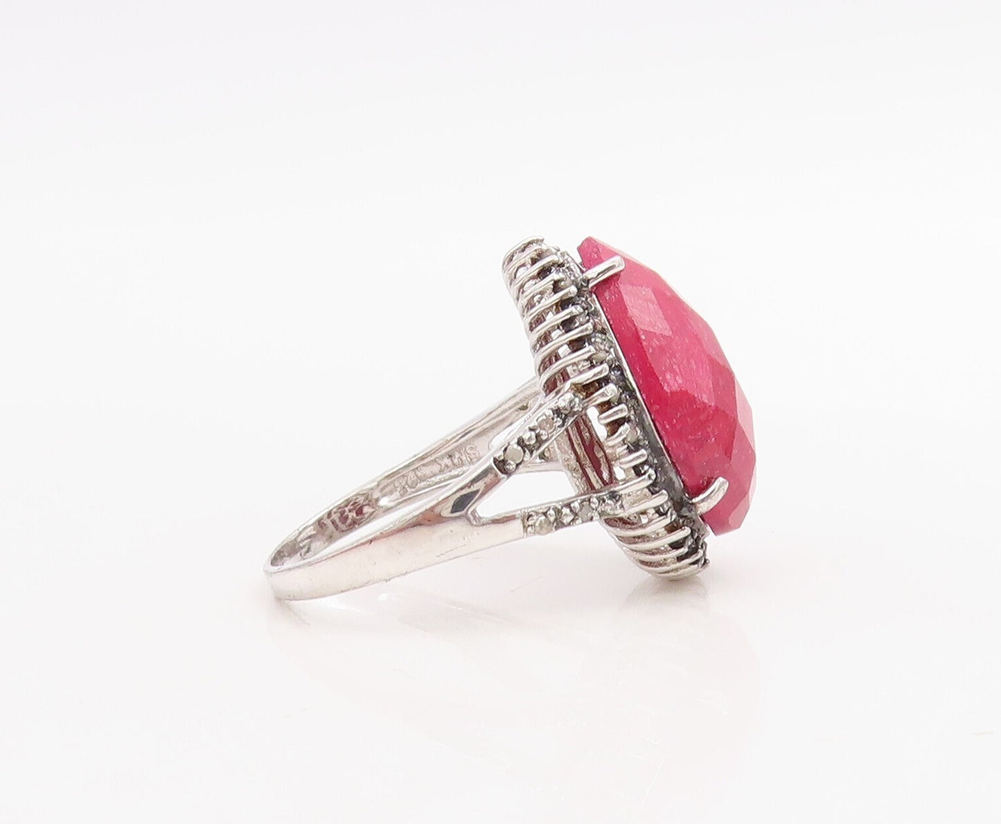 925 Sterling Silver Vintage Ring Drop Cut Red Gemstone Halo Topaz Sz 8  RG30969