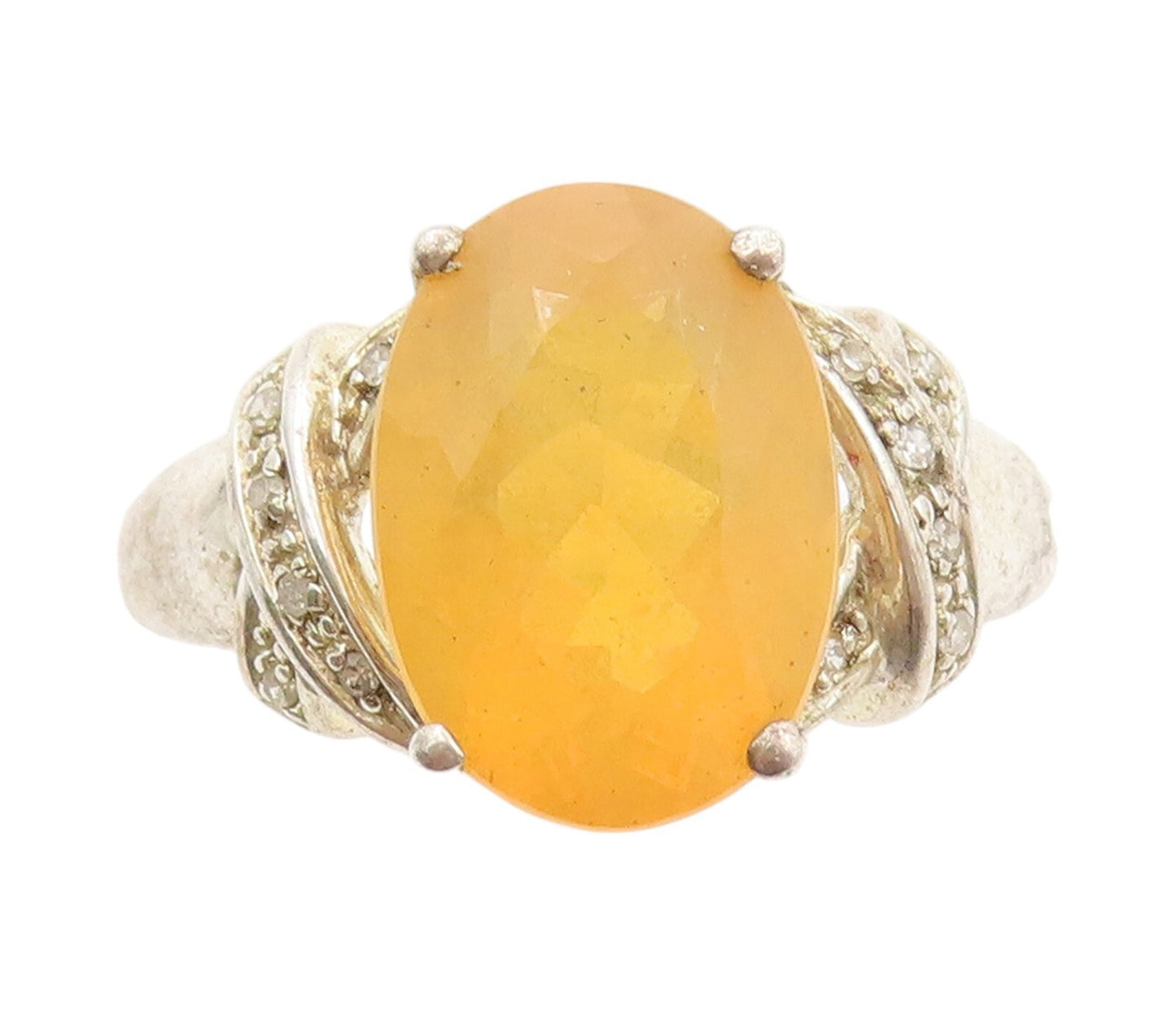 925 Sterling Silver Vintage Ring Designer Diamonds Oval Topaz  Sz 10  RG31930