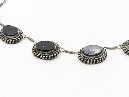 ISRAEL 925 Sterling Silver  Vintage Black Onyx Twist Chain Necklace  NE1804