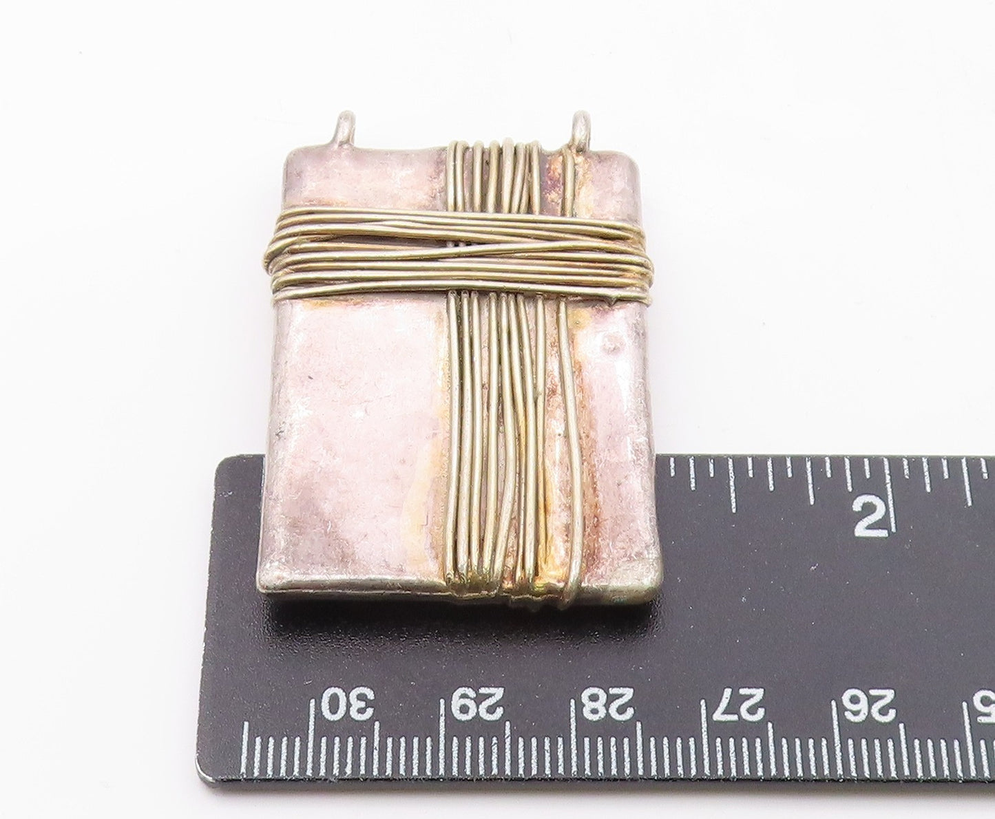 925 Sterling Silver  Vintage Wire Wrapped Detail Square Pendant  PT10056