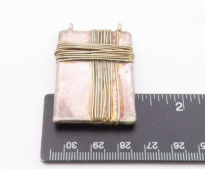 925 Sterling Silver  Vintage Wire Wrapped Detail Square Pendant  PT10056