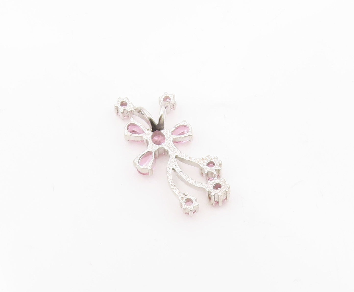 925 Sterling Silver Multi Shape Pink Topaz Floral Vine Motif Pendant PT8278