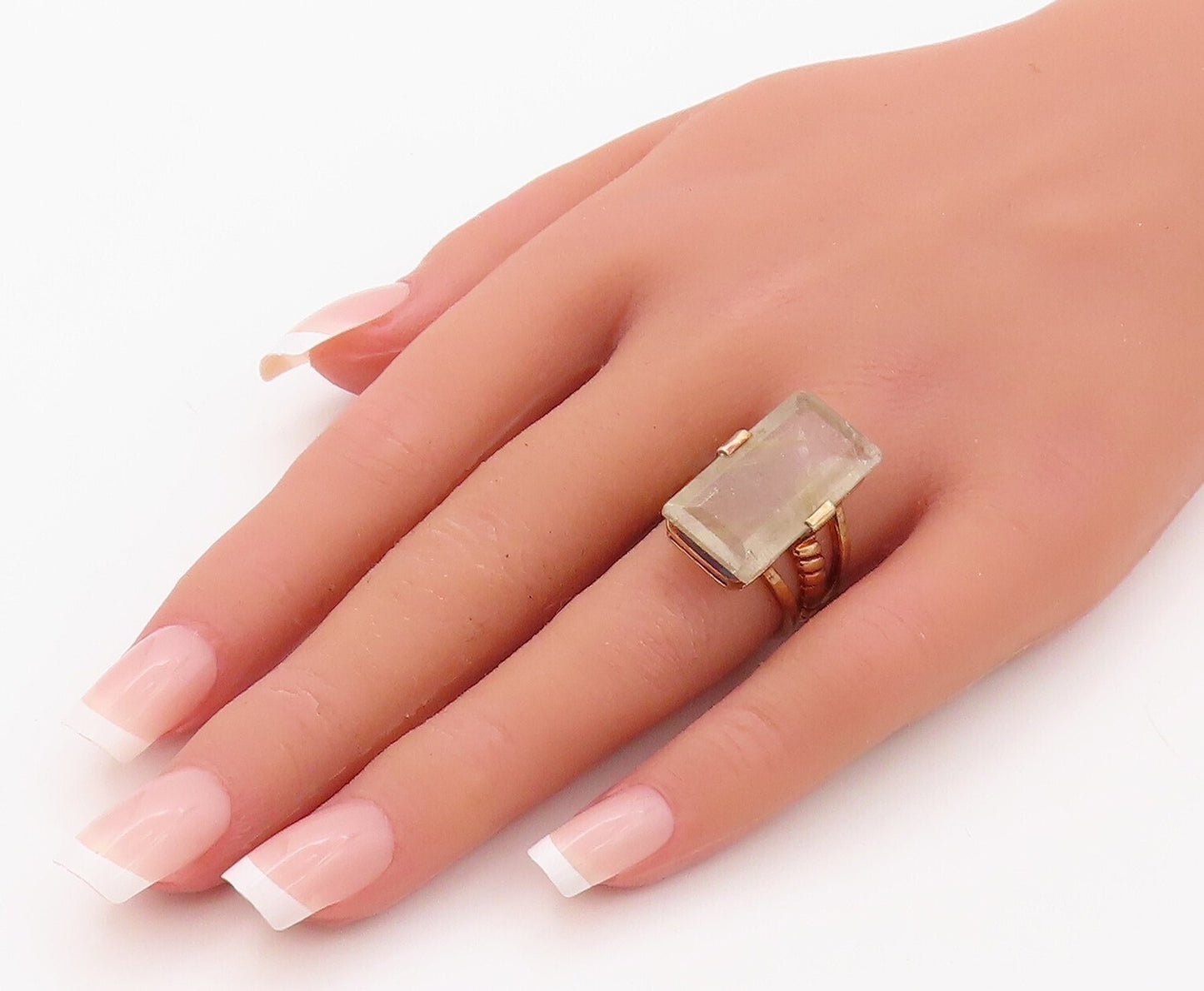925 Sterling Silver Vintage Ring Gold Plated Large Gemstone Sz 7  RG30771
