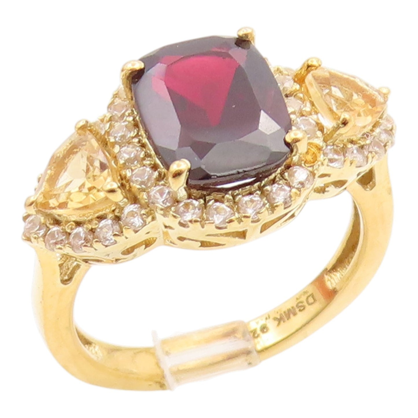 925 Sterling Silver Vintage Ring Gold Plated Garnet & Citrine Band Sz 9 RG35695