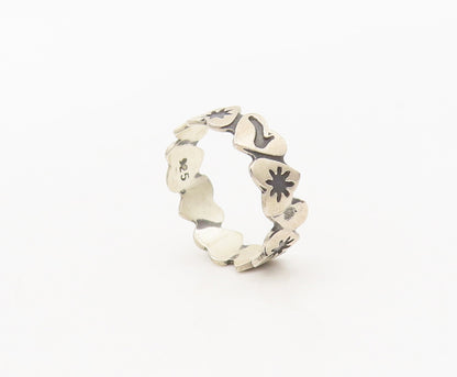 925 Sterling Silver Vintage Ring Up & Down Linked Etched Heart Sz 6.5  RG27686