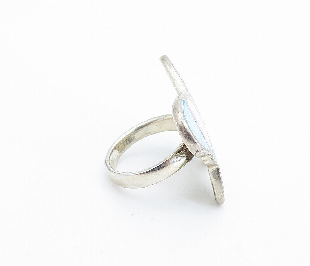 925 Silver  Vintage Mother Of Pearl Butterfly Cocktail Ring Sz 6.5  RG7721