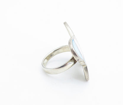 925 Silver  Vintage Mother Of Pearl Butterfly Cocktail Ring Sz 6.5  RG7721