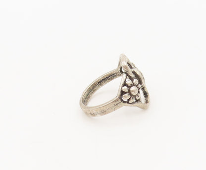 925 Sterling Silver  Vintage Stencil Cutout Flower Bow Ring Sz 4  RG27284