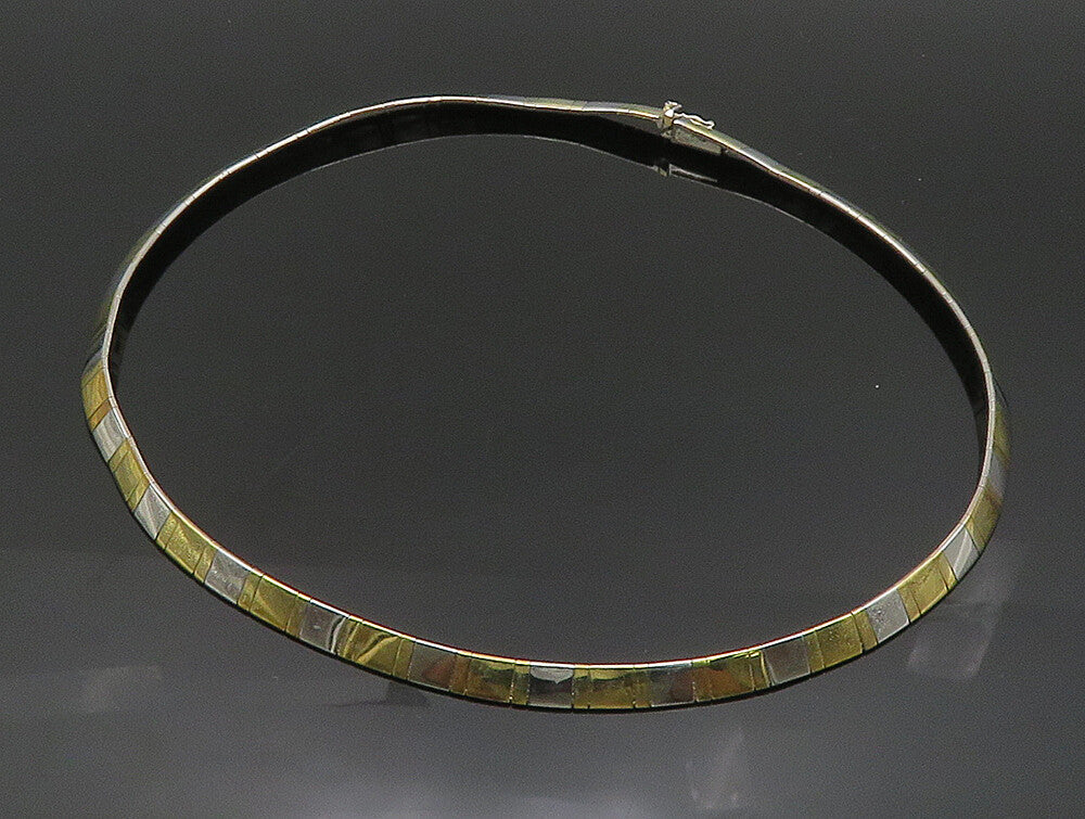 925 Sterling Silver  Vintage Two Tone Square Pattern Necklace  NE3815