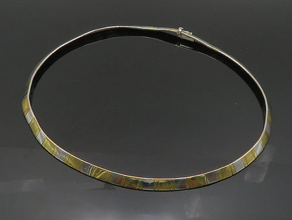 925 Sterling Silver  Vintage Two Tone Square Pattern Necklace  NE3815
