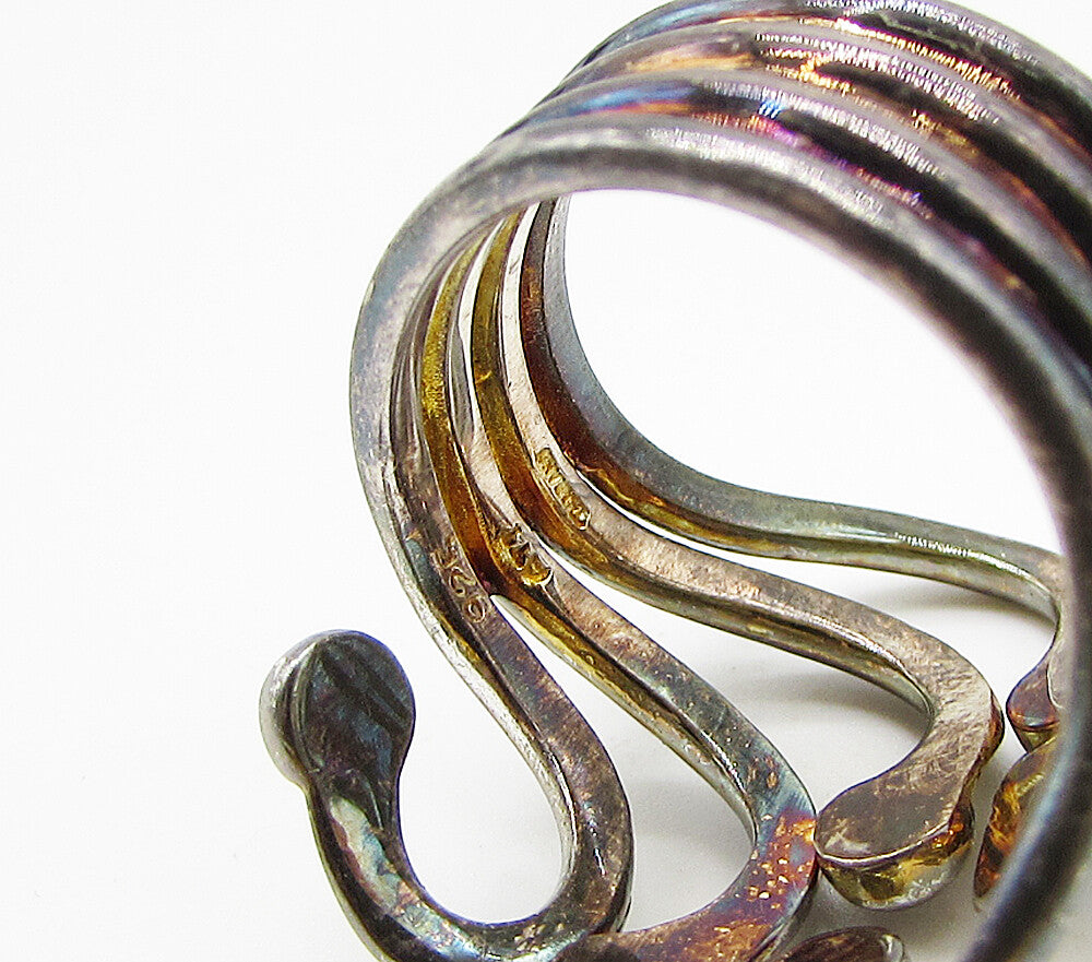 925 Sterling Silver  Vintage Dark Tone Pebbled Wire Bypass Ring Sz 8.5  RG3320