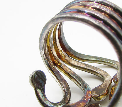 925 Sterling Silver  Vintage Dark Tone Pebbled Wire Bypass Ring Sz 8.5  RG3320