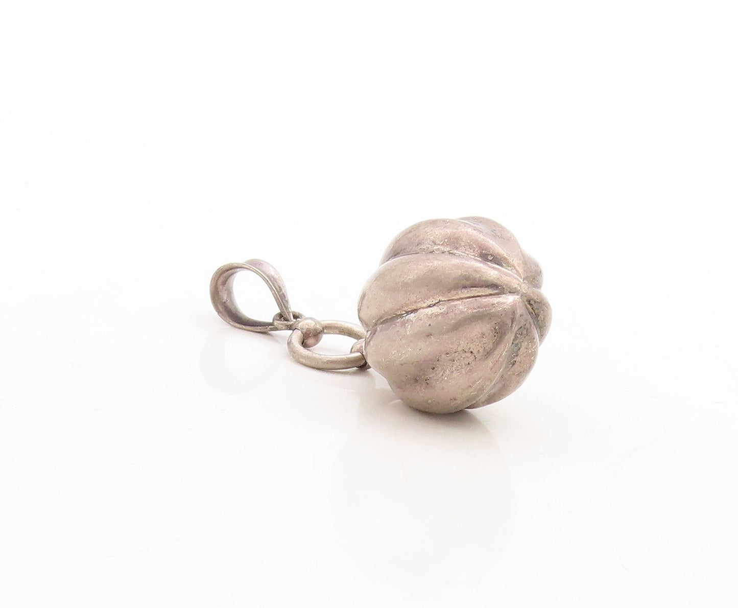 925 Sterling Silver Vintage Pendant Dark Tone Puffed Carved Sphere  PT23732