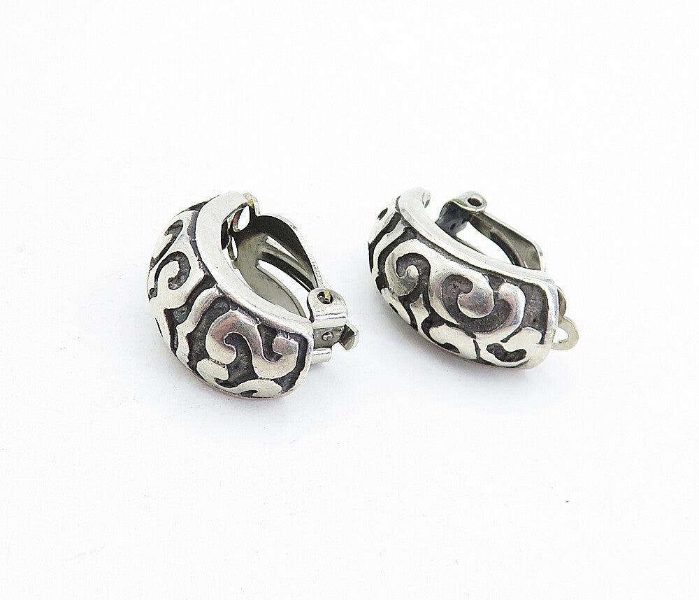 925 Sterling Silver  Vintage Oxidized Swirl Design Non Pierce Earrings  EG2841