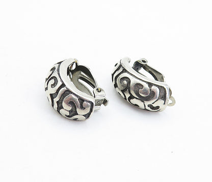925 Sterling Silver  Vintage Oxidized Swirl Design Non Pierce Earrings  EG2841