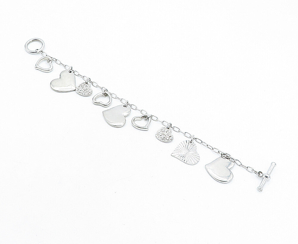 925 Sterling Silver  Vintage Topaz Love Heart Charmed Chain Bracelet  BT1496