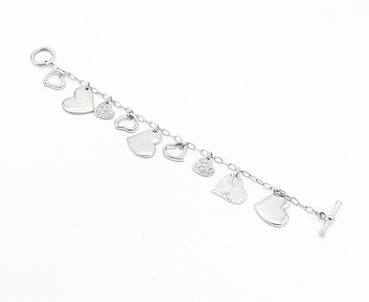 925 Sterling Silver  Vintage Topaz Love Heart Charmed Chain Bracelet  BT1496